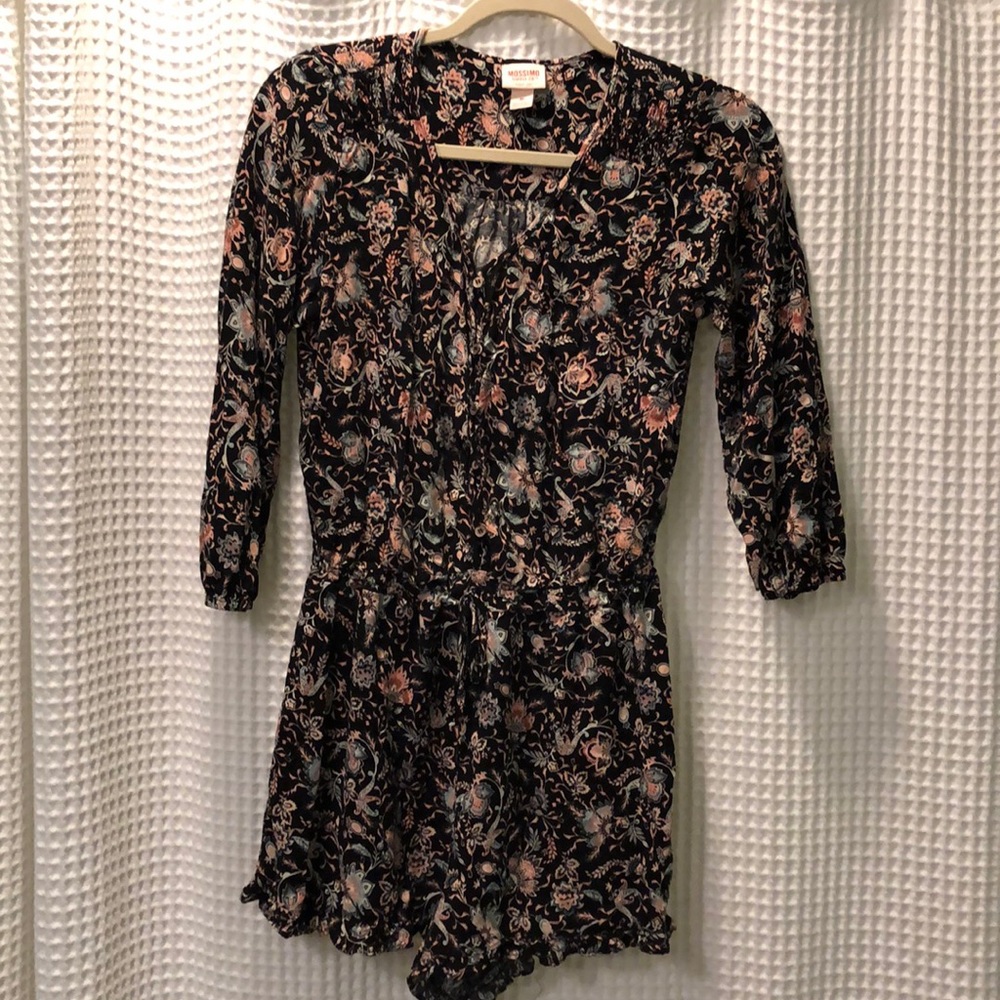 Black, pink and mint floral long-sleeved romper